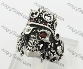 Stainless Steel Red Zircon Eyes King Skull Ring KJR350263