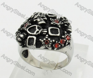 Stainless Steel Red Zircon Skull Ring KJR350278