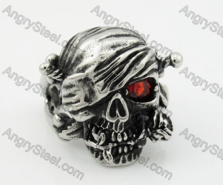 Stainless Steel Red Zircon Eyes Skull Ring KJR350283