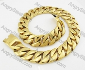 32mm Wide 70cm Long Gold Plating Stainless Steel Large Necklace KJN200093