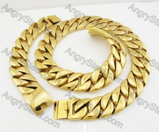 Gold Steel Large Necklace and Bracelet Set KJS200035