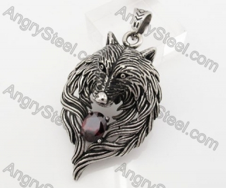 Small Stainless Steel Red Stone Wolf Pendant KJP170618