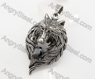 Small Stainless Steel Black Stone Wolf Pendant KJP170619