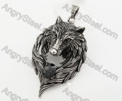 Big Stainless Steel Black Stone Wolf Pendant KJP170622