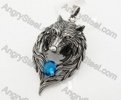 Big Stainless Steel Blue Stone Wolf Pendant KJP170623