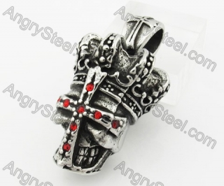 Stainless Steel Red Stones Cross Crown Skull Pendant KJP640021