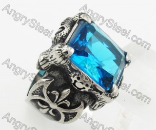 Stainless Steel Claw Blue Stone Ring KJR350326