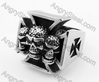 Stainless Steel Three Skull Iron Cross Ring KJR350332