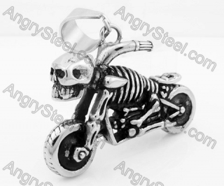 Large Stainless Steel Skull Motorcycle Pendant KJP640016