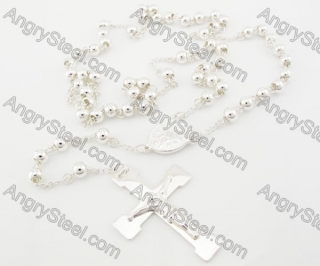 Silver Plating Steel Beads Chain with Cross Necklace KJN750019