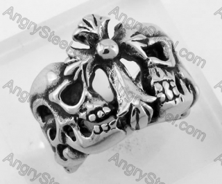 Stainless Steel Double Skull Cross Ring KJR350333