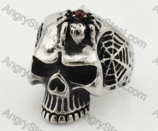 Stainless Steel Red Zircon Spider Skull Ring KJR350338