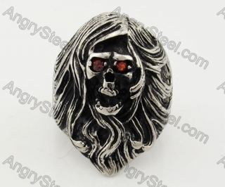 Stainless Steel Red Zircon Eyes Skull Ring KJR350351