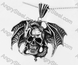 Large Stainless Steel Dragon with Skull Pendant KJP350241