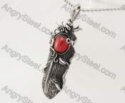 Stainless Steel Red Zircon Feather Pendant KJP350244