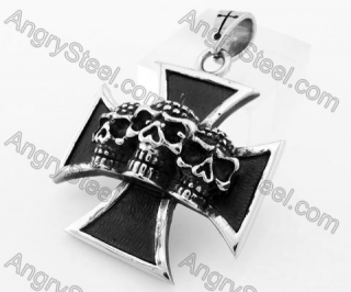 Stainless Steel Three Skull Iron Cross Pendant KJP170725