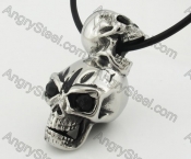 Stainless Steel Black Stone Eyes Double Skull Pendant KJP090478