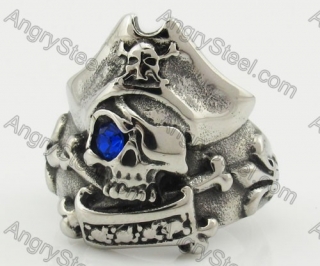 Stainless Steel Blue Stone Pirate Skull Ring KJR090362