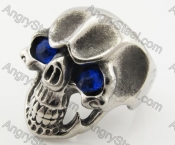 Stainless Steel Blue Stone Eyes Skull Ring KJR090365