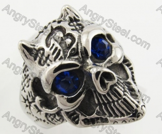 Stainless Steel Blue Eyes Skull Ring KJR090368