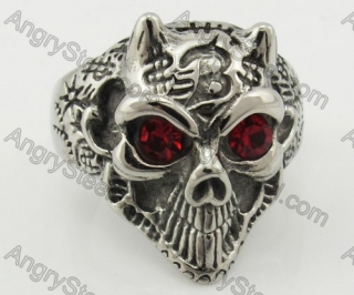 Stainless Steel Red Eyes Skull Ring KJR090370