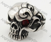 Stainless Steel Red Zircon Eyes Skull Ring KJR090393