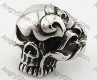 Stainless Steel Black Zircon Eyes Skull Ring KJR090394