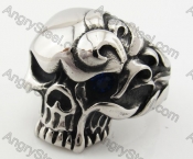 Stainless Steel Blue Zircon Eyes Skull Ring KJR090395