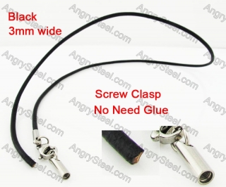 Steel Screw Clasp Leather Chain Necklace KJN790002