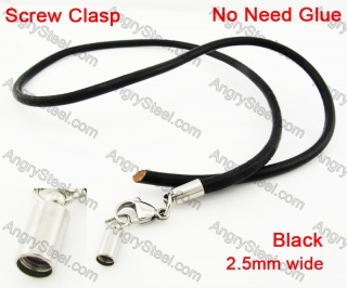 Steel Screw Clasp Leather Chain Necklace KJN790010