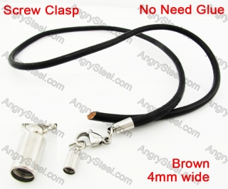 Steel Screw Clasp Leather Chain Necklace KJN790029