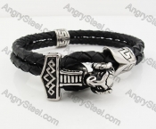 Stainless Steel Thor Hammer Clasp Leather Bracelet KJB560001