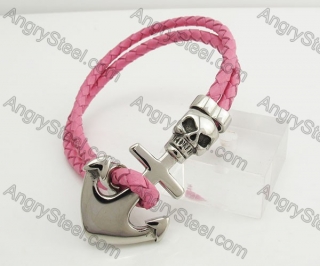 Stainless Steel Skull Clasp Leather Bracelet KJB490012