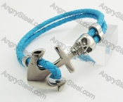 Stainless Steel Skull Clasp Leather Bracelet KJB490013