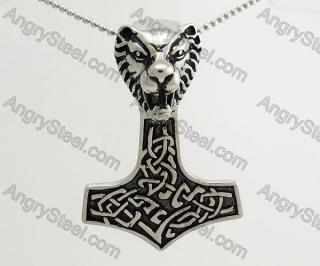 Stainless Steel Lion Head Thors Hammer Pendant KJP560033