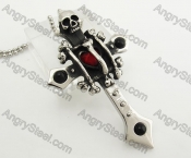 Stainless Steel Red Stone Skull Pendant KJP570092