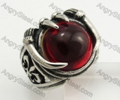 Stainless Steel Beast Teeth with Red Zircon Ring KJR350397