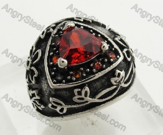 Stainless Steel Red Zircon Ring KJR350398