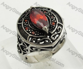 Stainless Steel Red Zircon Ring KJR350399