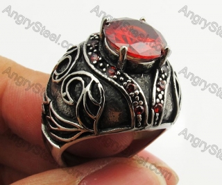 Stainless Steel Red Zircon Ring KJR350403