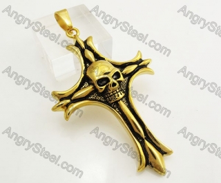 Gold Stainless Steel Skull Cross Pendant KJP051432