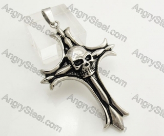 Stainless Steel Skull Cross Pendant KJP051433