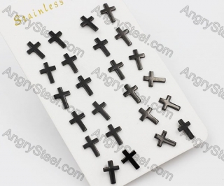 (price for 12 pairs) Steel Black Cross Ear Stud KJE860043