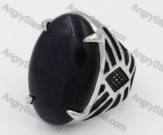 Stainless Steel Black Stone Ring KJR100074