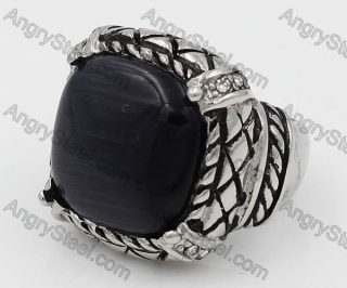Stainless Steel Black Stone Ring KJR100076