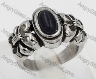 Stainless Steel Black Stone Ring KJR100079