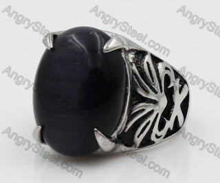 Stainless Steel Black Stone Ring KJR100082