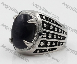 Stainless Steel Black Stone Ring KJR100080