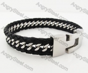 13mm wide Stainless Steel Leather Bracelet KJB790002