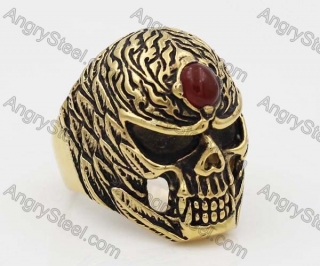 Gold Stainless Steel Skull Ring KJR010371